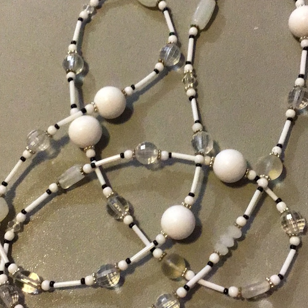 Long White Necklace, handcrafted .. 38" long .. nwot   ... #23